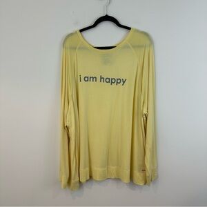 Peace Love World Yellow Long Sleeve Shirt I Am Happy Print Size 3X